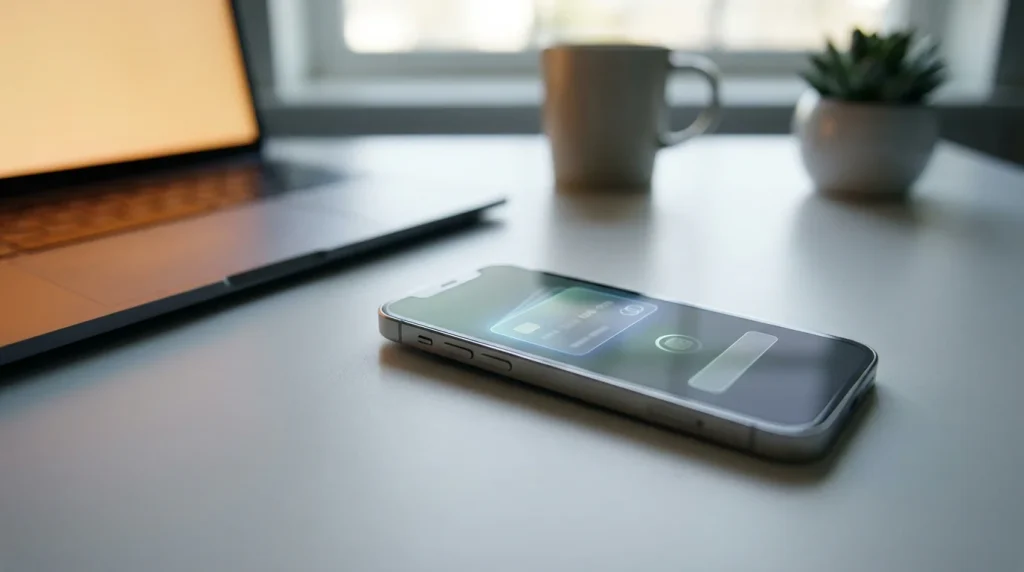 E-wallet app open on a phone screen next to a laptop showing a bingo deposit page