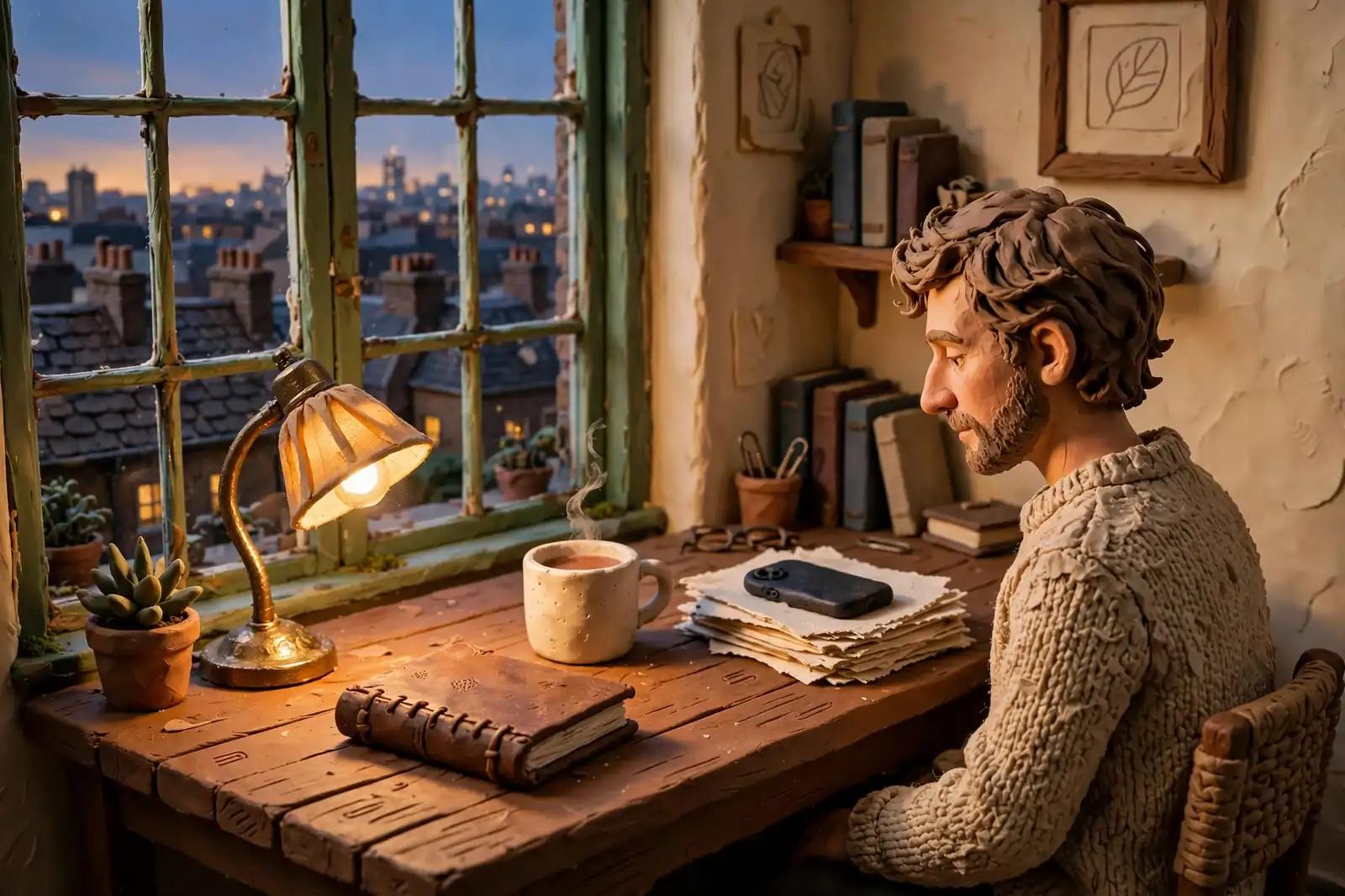 British player relaxing at desk during online casino play, London view.
